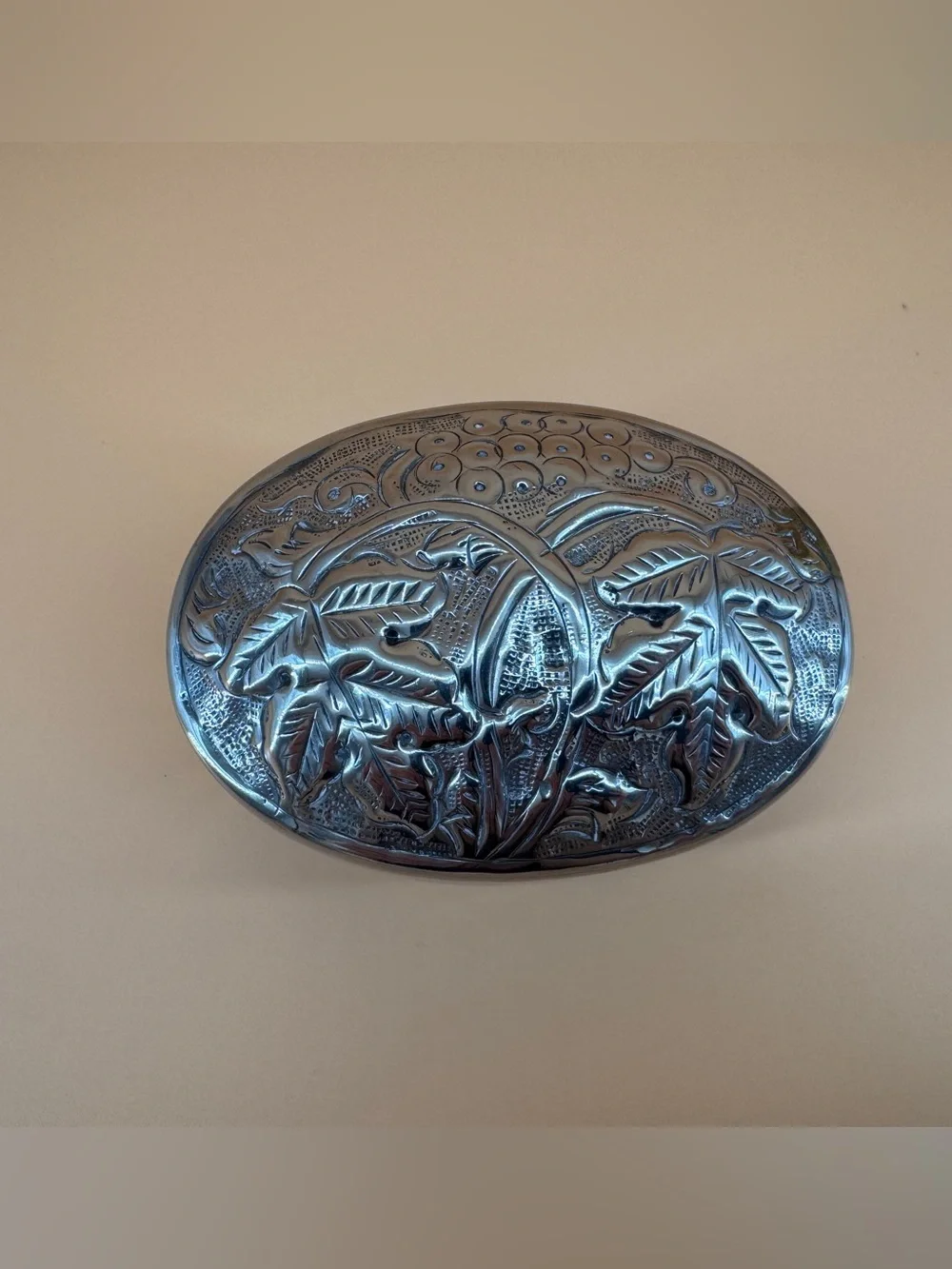 Silverplated Oval Repousse Jewelry Trinket Box